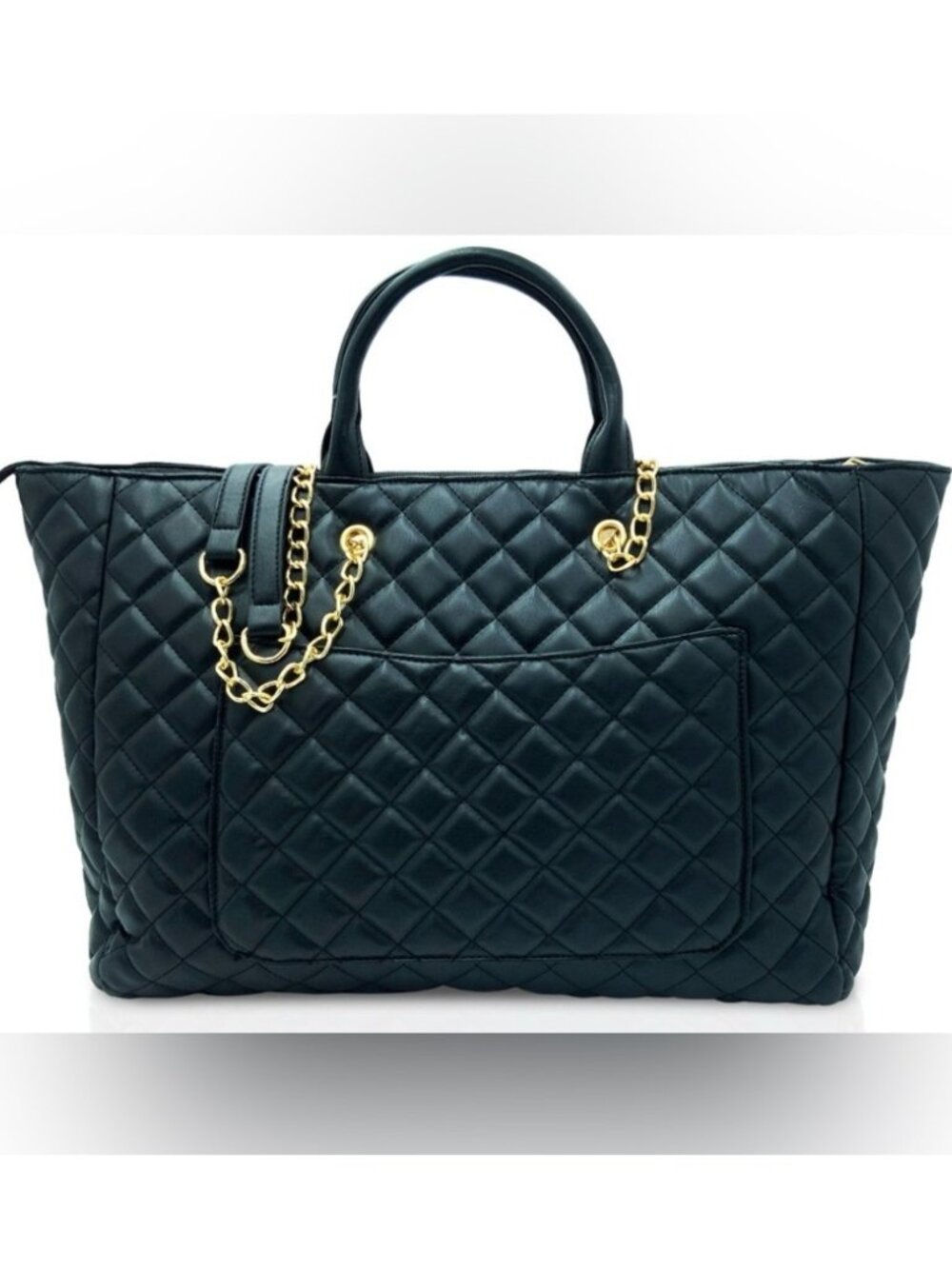 Gilda Paris GGH-518 Black G Logo Quilted Tote with Strap One Size NWT